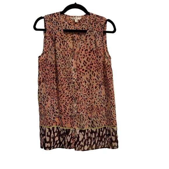 Cabi Leopard Animal Print Tunic Small Sleeveless Pink Brown Blouse Flowy Tank - Picture 1 of 11